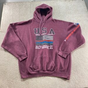 Pacific & Co Hoodie Mens XL Maroon USA Gulf Shores AL Patriotic Flag Pullover
